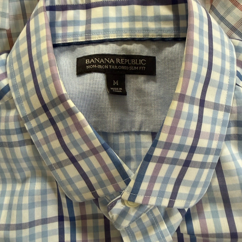 THREE Banana Republic Men's Button-Down Plaid Dress Shirt - Size Medium - Picture 4 of 15